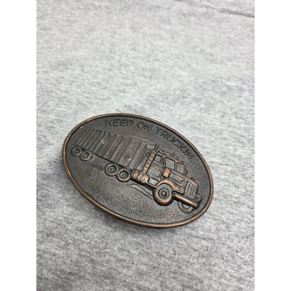 Vintage Keep On Truckin Semi 18 Wheeler Solid Brass Belt Buckle